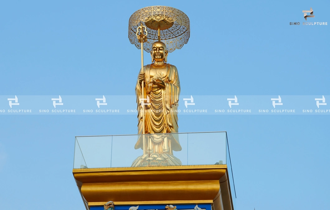 Custom Gold Leaf Bronze Buddha Statue of Ksitigarbha Bodhisattva